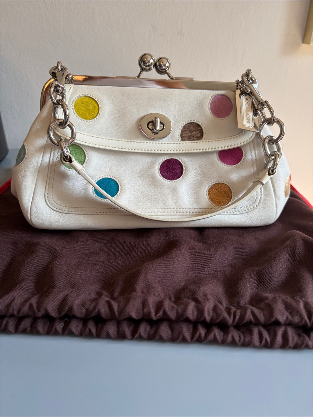 Coach 2005 Special Limited Edition Polka Dot Kisslock Gallery Frame Satchel -